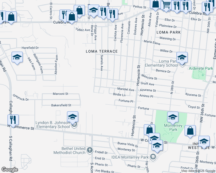 map of restaurants, bars, coffee shops, grocery stores, and more near 739 Camino De Fe in San Antonio