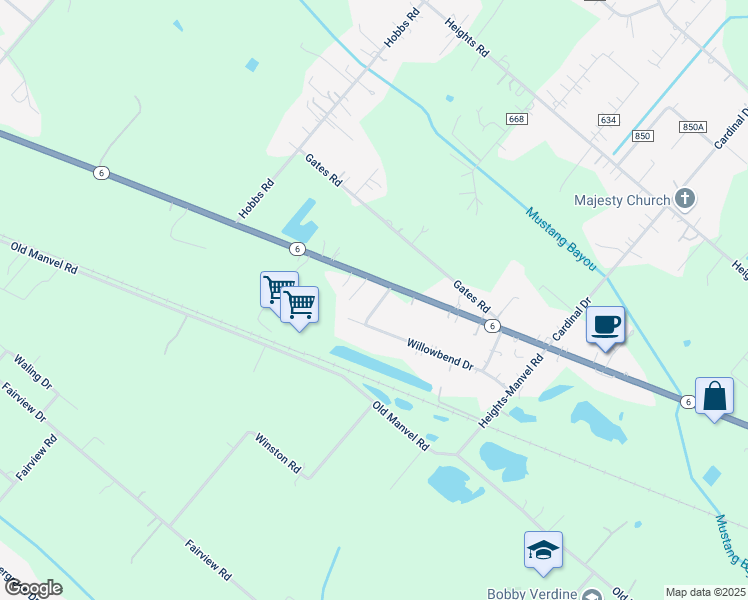 map of restaurants, bars, coffee shops, grocery stores, and more near 110 Aaron Drive in Alvin