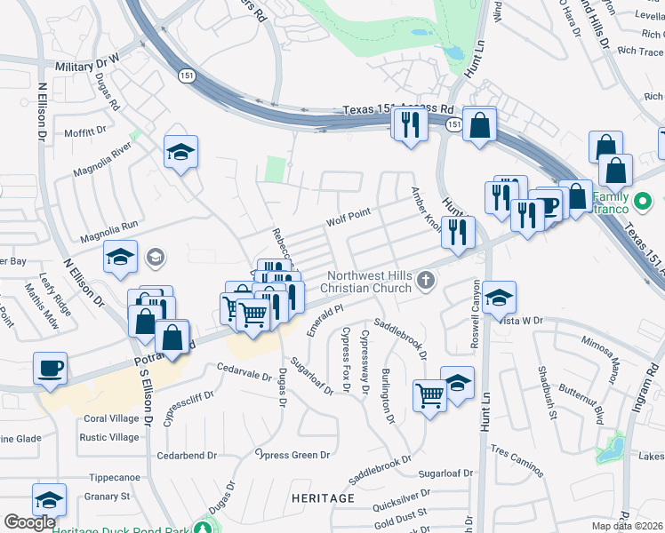 map of restaurants, bars, coffee shops, grocery stores, and more near 6910 Summer Vail in San Antonio