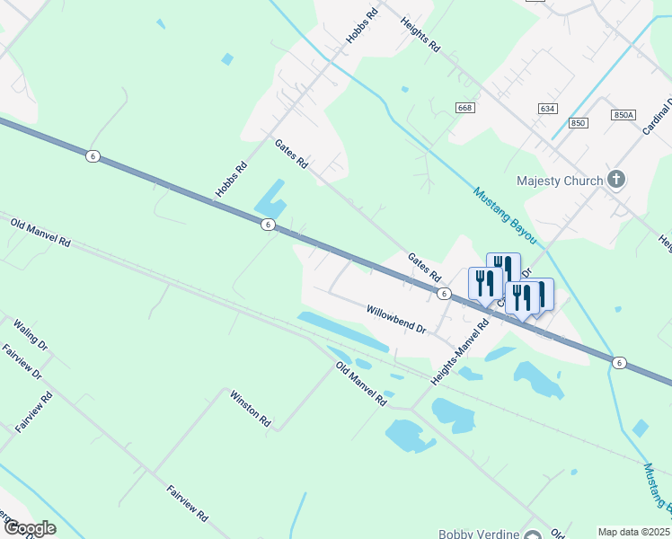 map of restaurants, bars, coffee shops, grocery stores, and more near 110 Aaron Drive in Alvin