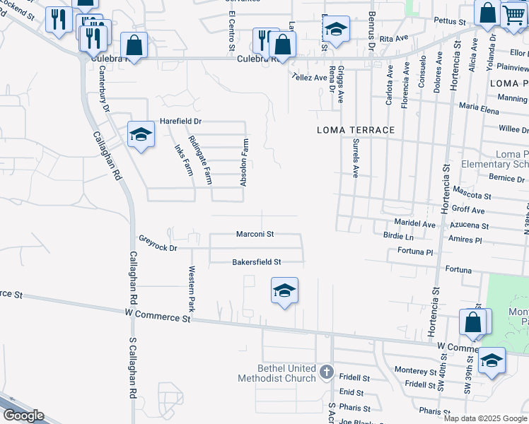 map of restaurants, bars, coffee shops, grocery stores, and more near 600 Laven Drive in San Antonio