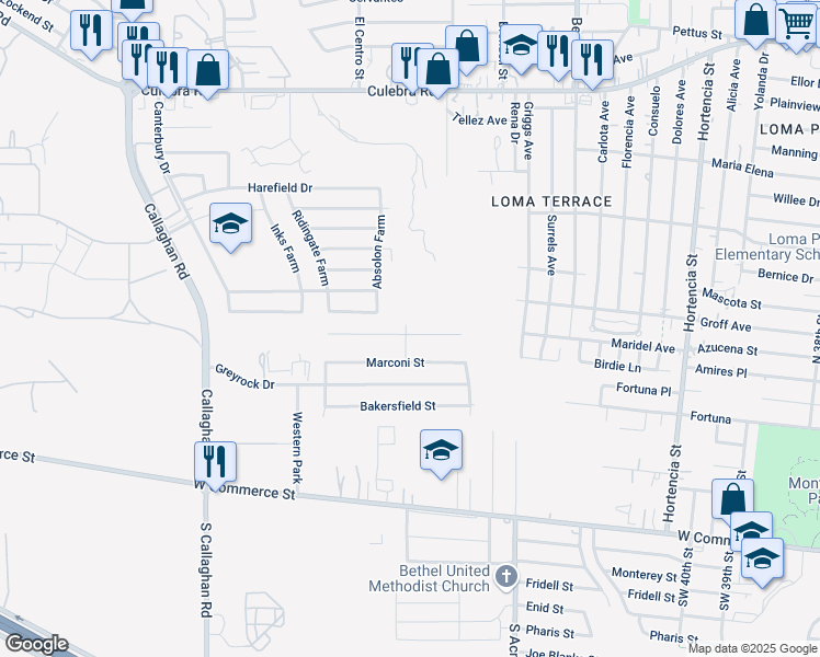 map of restaurants, bars, coffee shops, grocery stores, and more near 600 Laven Drive in San Antonio