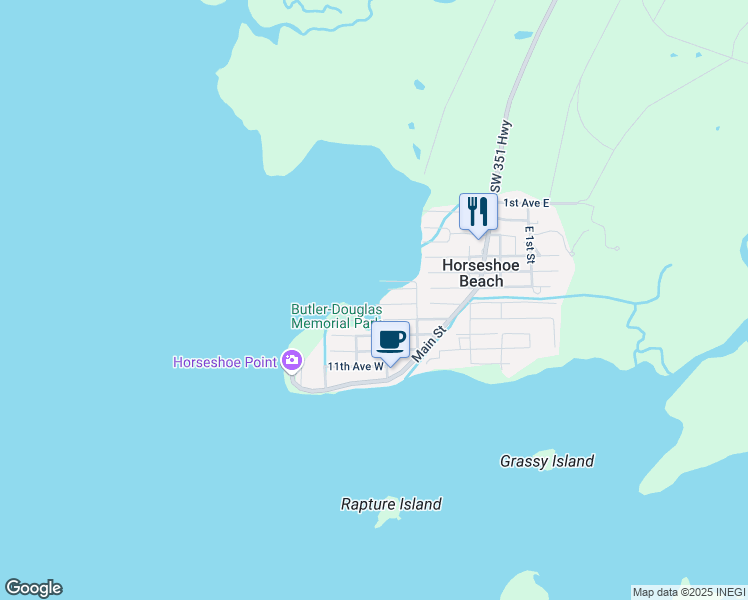 map of restaurants, bars, coffee shops, grocery stores, and more near 258 7th Avenue West in Horseshoe Beach