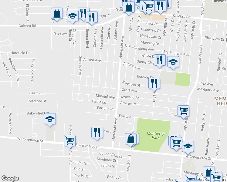 map of restaurants, bars, coffee shops, grocery stores, and more near 30 Dolores Avenue in San Antonio