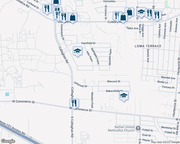map of restaurants, bars, coffee shops, grocery stores, and more near 5518 Landers Farm in San Antonio