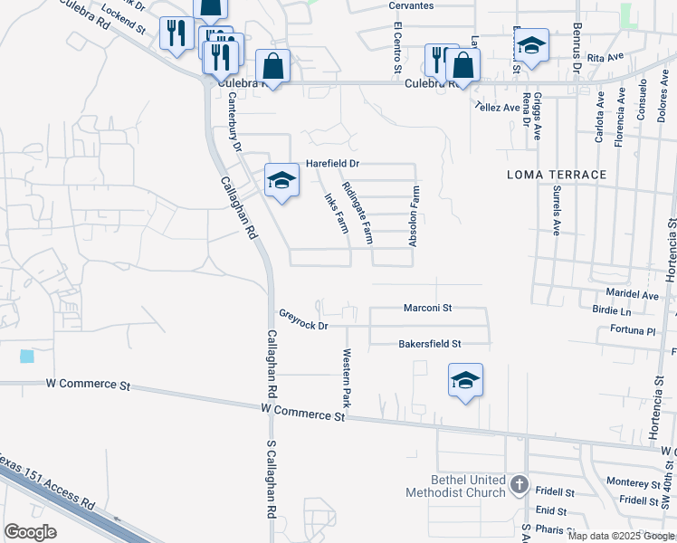 map of restaurants, bars, coffee shops, grocery stores, and more near 5518 Landers Farm in San Antonio