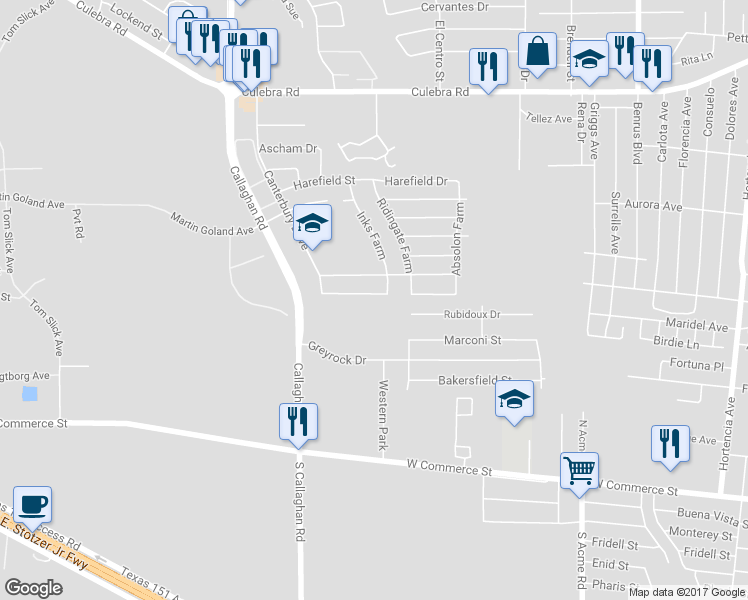 map of restaurants, bars, coffee shops, grocery stores, and more near 5518 Landers Farm in San Antonio