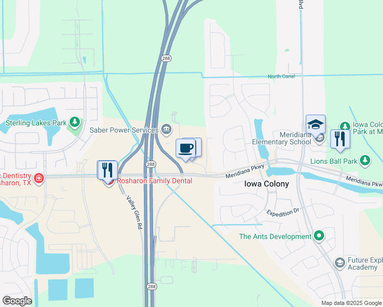 map of restaurants, bars, coffee shops, grocery stores, and more near 9901 Kilkenny Street in Iowa Colony