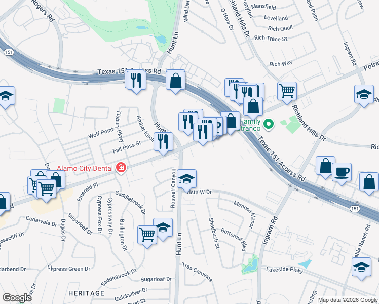 map of restaurants, bars, coffee shops, grocery stores, and more near in San Antonio