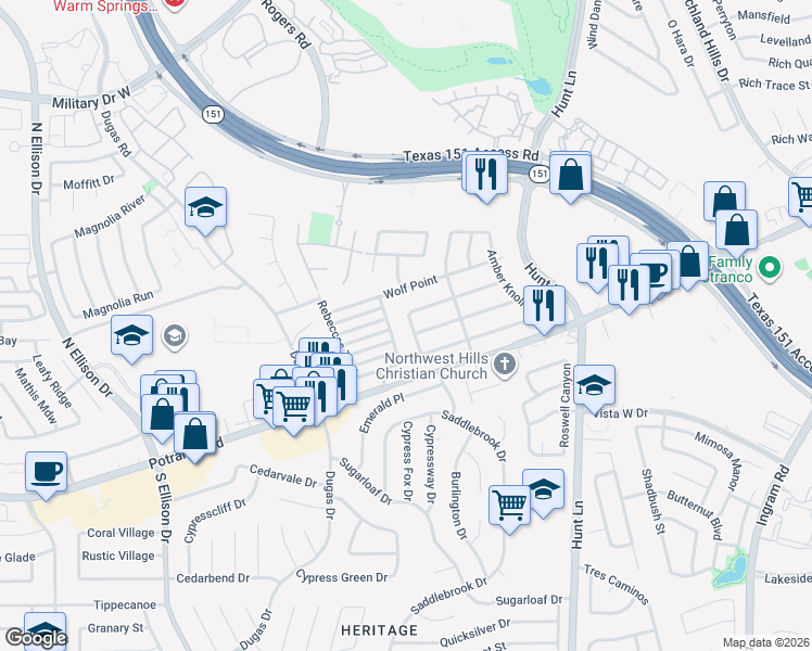 map of restaurants, bars, coffee shops, grocery stores, and more near 6910 Summer Vail in San Antonio