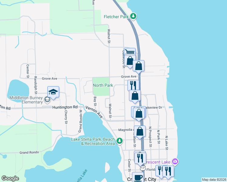 map of restaurants, bars, coffee shops, grocery stores, and more near 621 Gunby Court in Crescent City