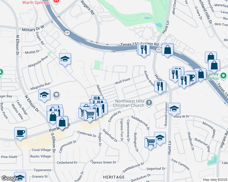 map of restaurants, bars, coffee shops, grocery stores, and more near 6910 Summer Vail in San Antonio