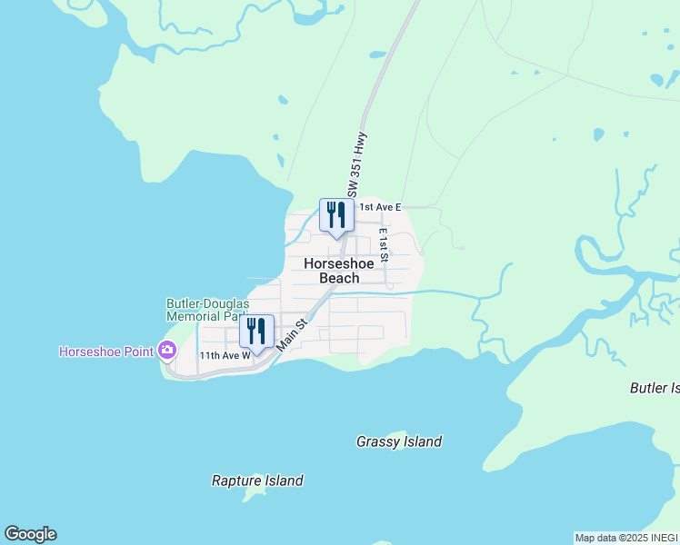 map of restaurants, bars, coffee shops, grocery stores, and more near in Horseshoe Beach