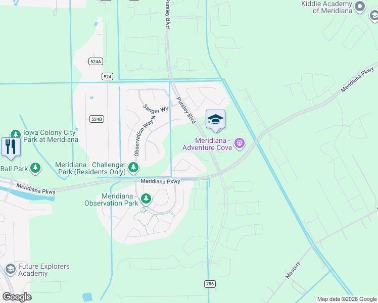 map of restaurants, bars, coffee shops, grocery stores, and more near Manvel Parkway in Manvel