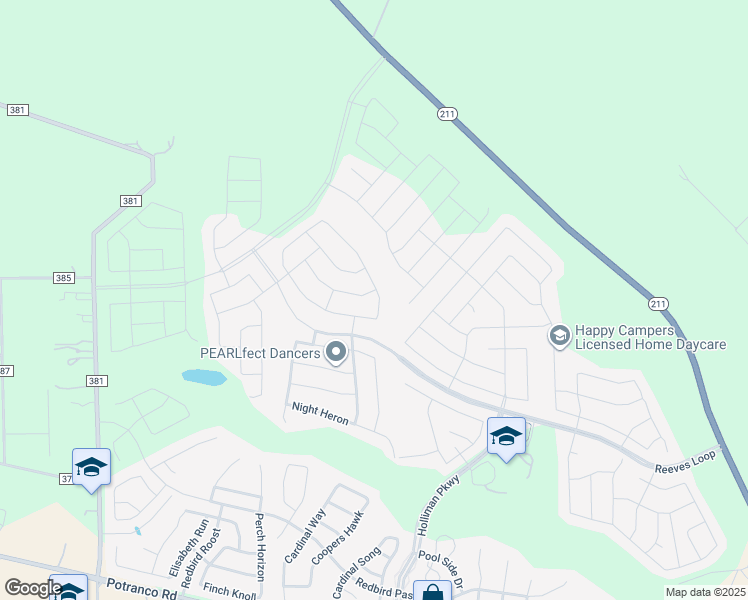 map of restaurants, bars, coffee shops, grocery stores, and more near Reeves Loop in San Antonio