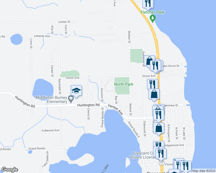 map of restaurants, bars, coffee shops, grocery stores, and more near 849 Bay Lane in Crescent City