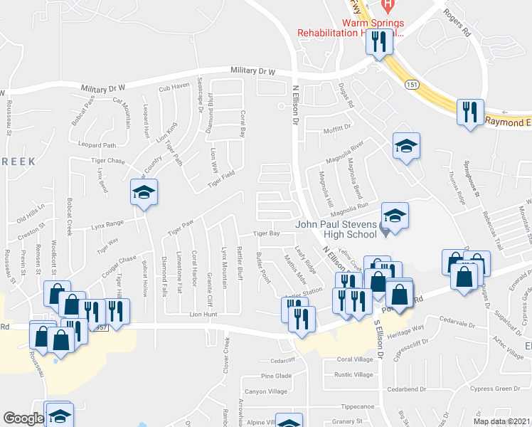 map of restaurants, bars, coffee shops, grocery stores, and more near 811 Grants Canyon in San Antonio