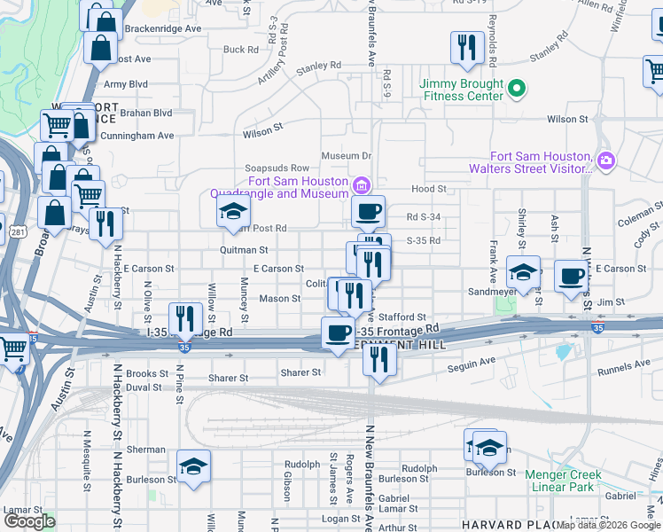 map of restaurants, bars, coffee shops, grocery stores, and more near 918 Quitman Street in San Antonio