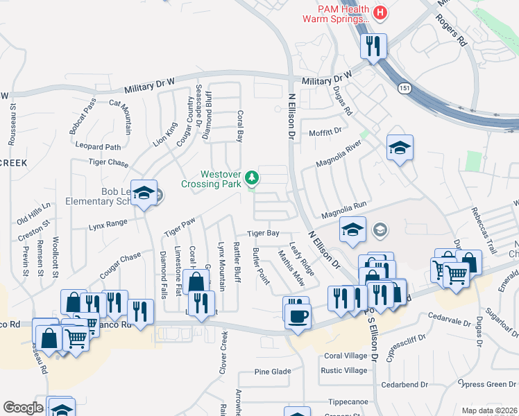 map of restaurants, bars, coffee shops, grocery stores, and more near 811 Grants Canyon in San Antonio