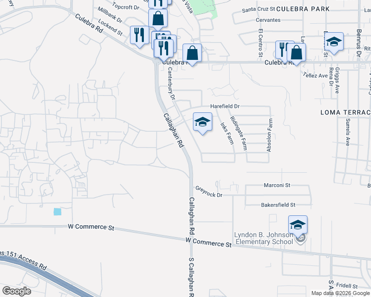 map of restaurants, bars, coffee shops, grocery stores, and more near 5563 Kensington Run in San Antonio