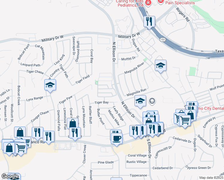 map of restaurants, bars, coffee shops, grocery stores, and more near 834 Barrel Point in San Antonio