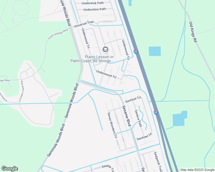 map of restaurants, bars, coffee shops, grocery stores, and more near 17 Unimay Court in Palm Coast
