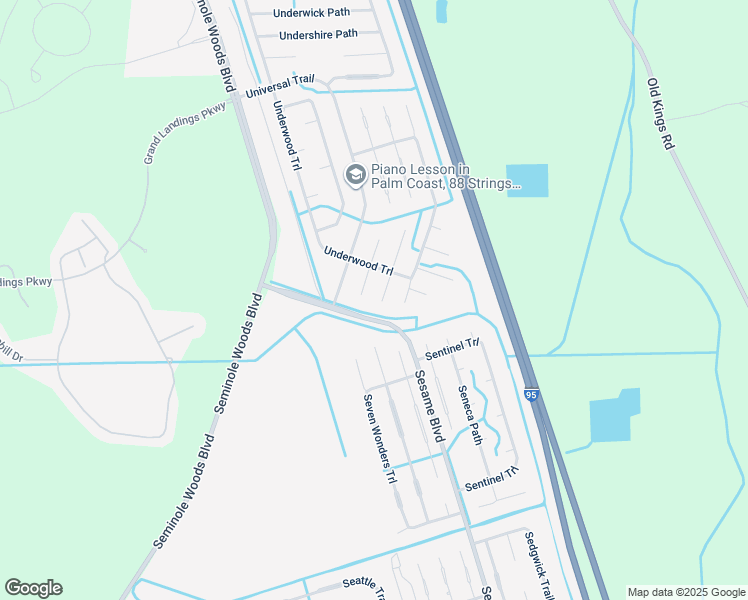 map of restaurants, bars, coffee shops, grocery stores, and more near 17 Unimay Court in Palm Coast