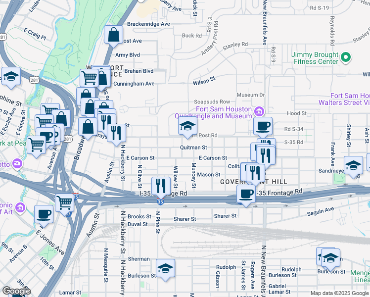 map of restaurants, bars, coffee shops, grocery stores, and more near 538 Quitman Street in San Antonio
