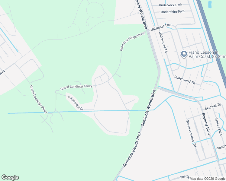 map of restaurants, bars, coffee shops, grocery stores, and more near 117 South Hummingbird Place in Palm Coast