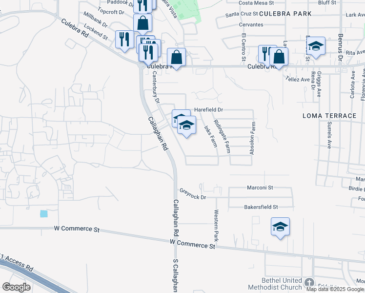 map of restaurants, bars, coffee shops, grocery stores, and more near 730 Canterbury in San Antonio
