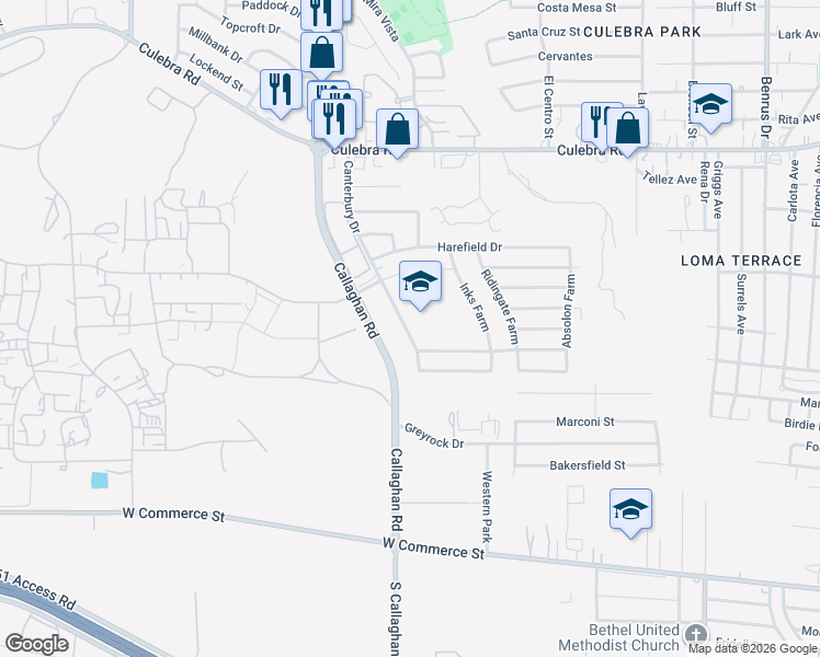 map of restaurants, bars, coffee shops, grocery stores, and more near 5563 Kensington Run in San Antonio