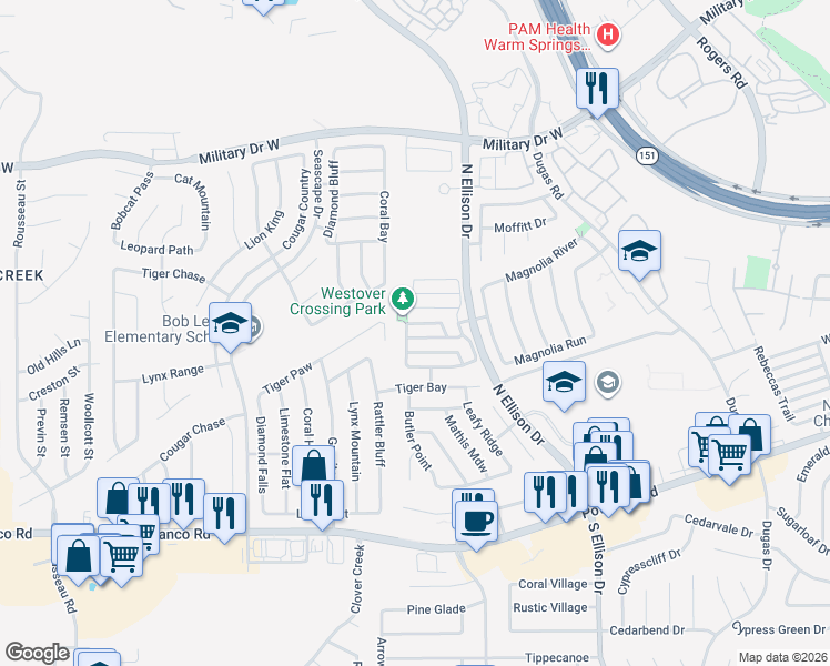 map of restaurants, bars, coffee shops, grocery stores, and more near 811 Grants Canyon in San Antonio