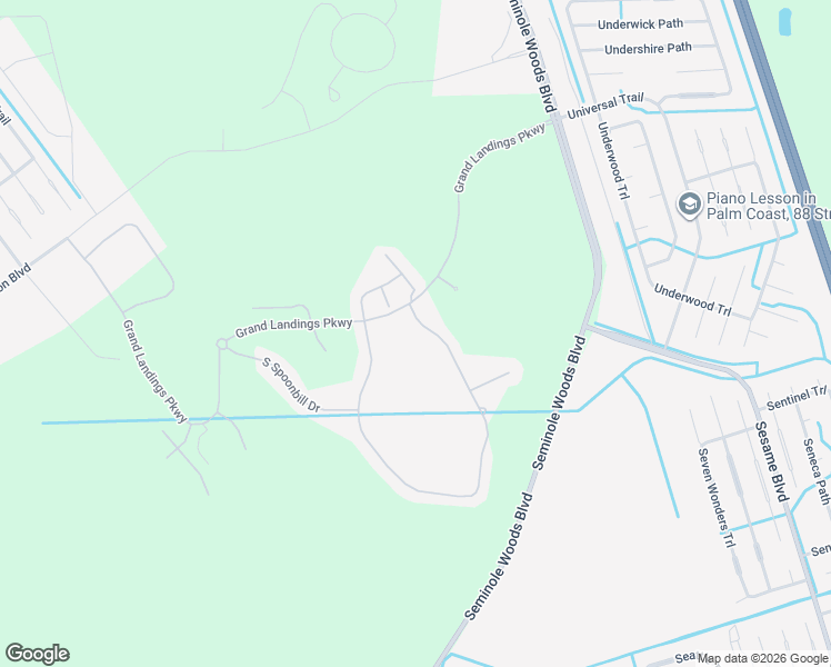 map of restaurants, bars, coffee shops, grocery stores, and more near 117 South Hummingbird Place in Palm Coast