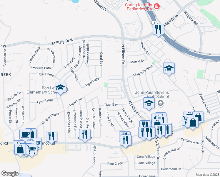 map of restaurants, bars, coffee shops, grocery stores, and more near 952 Marble Point in San Antonio