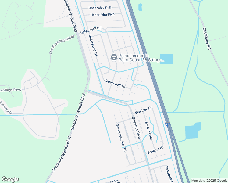 map of restaurants, bars, coffee shops, grocery stores, and more near 17 Unimay Court in Palm Coast