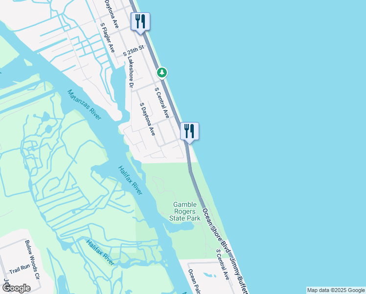 map of restaurants, bars, coffee shops, grocery stores, and more near 2805 S Oceanshore Blvd in Flagler Beach