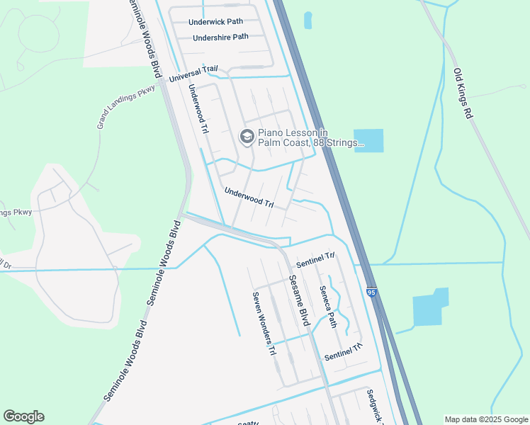 map of restaurants, bars, coffee shops, grocery stores, and more near 6 Untermeyer Place in Palm Coast