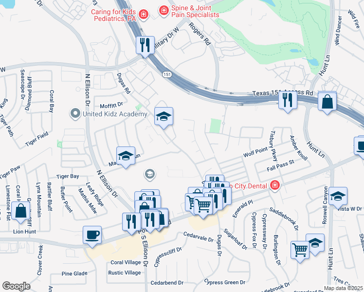 map of restaurants, bars, coffee shops, grocery stores, and more near 9714 Keystone Cove in San Antonio