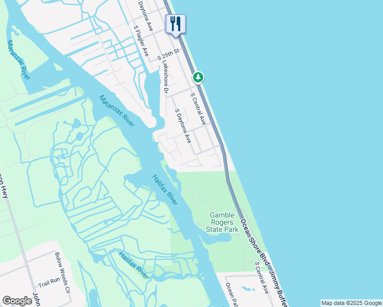 map of restaurants, bars, coffee shops, grocery stores, and more near 2736 South Daytona Avenue in Flagler Beach