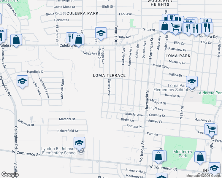 map of restaurants, bars, coffee shops, grocery stores, and more near 326 Surrels Avenue in San Antonio