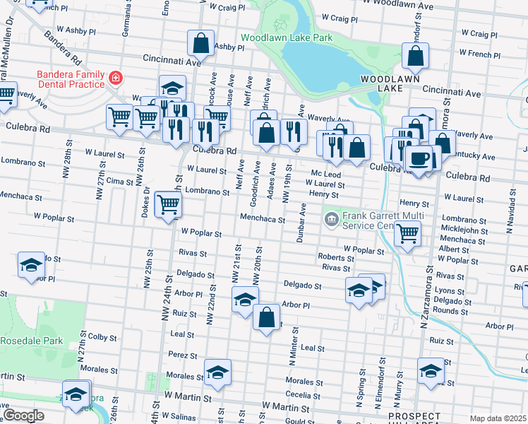 map of restaurants, bars, coffee shops, grocery stores, and more near 226 Adaes Avenue in San Antonio