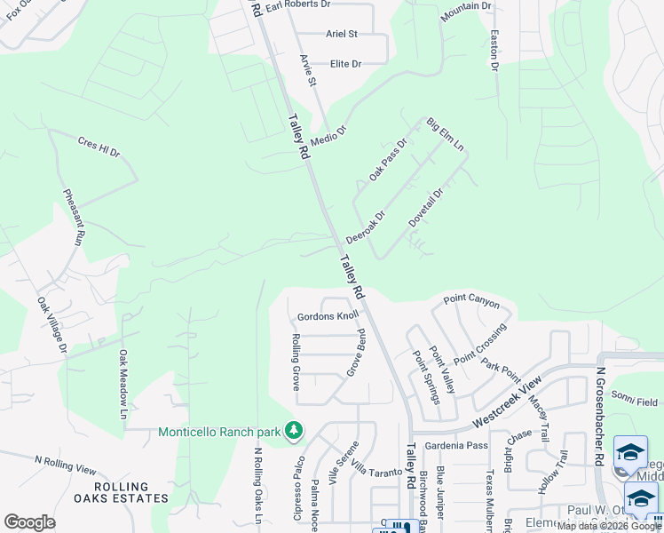 map of restaurants, bars, coffee shops, grocery stores, and more near 1030 Talley Road in San Antonio
