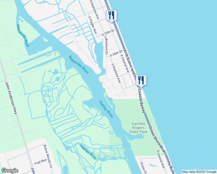 map of restaurants, bars, coffee shops, grocery stores, and more near 510 Irma Lane in Flagler Beach