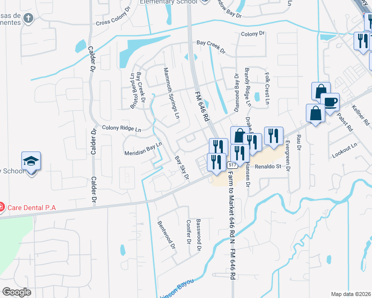 map of restaurants, bars, coffee shops, grocery stores, and more near 415 Sun River Lane in Dickinson