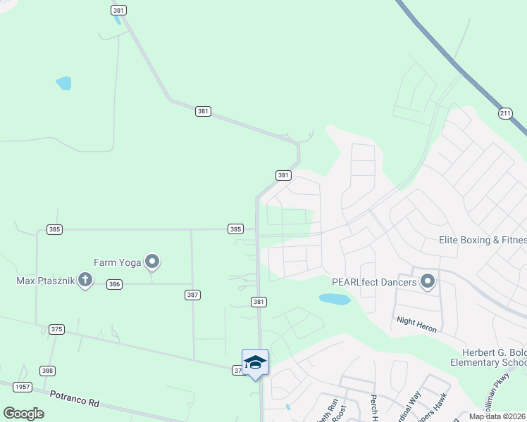 map of restaurants, bars, coffee shops, grocery stores, and more near 609 County Road 381 in San Antonio