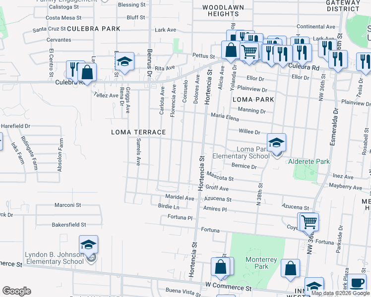 map of restaurants, bars, coffee shops, grocery stores, and more near 143 Dolores Avenue in San Antonio