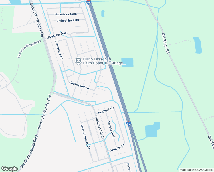 map of restaurants, bars, coffee shops, grocery stores, and more near 18 Universe Court in Palm Coast