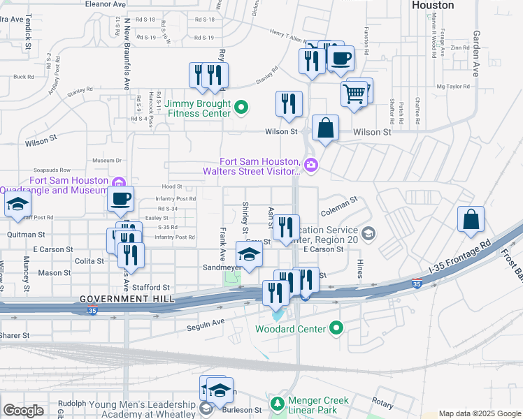 map of restaurants, bars, coffee shops, grocery stores, and more near 230 Bee Street in San Antonio