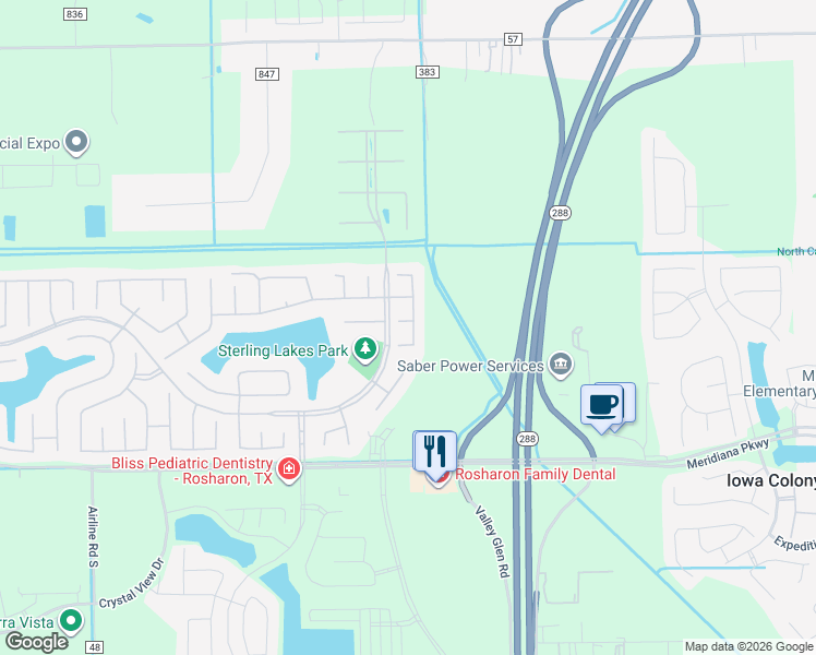 map of restaurants, bars, coffee shops, grocery stores, and more near 2814 Silver Bend Lane in Rosharon