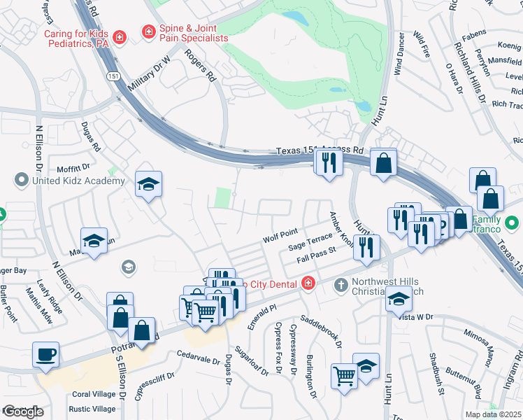 map of restaurants, bars, coffee shops, grocery stores, and more near 927 Dillons Vista in San Antonio